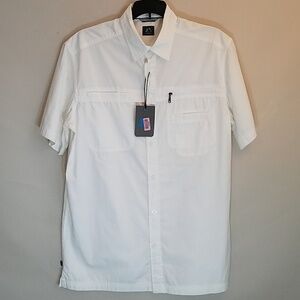 JL MEN'S BUTTON DOWN SHORT SLEEVE ZIP POCKET, JUST KEEP LIVING, SZ M